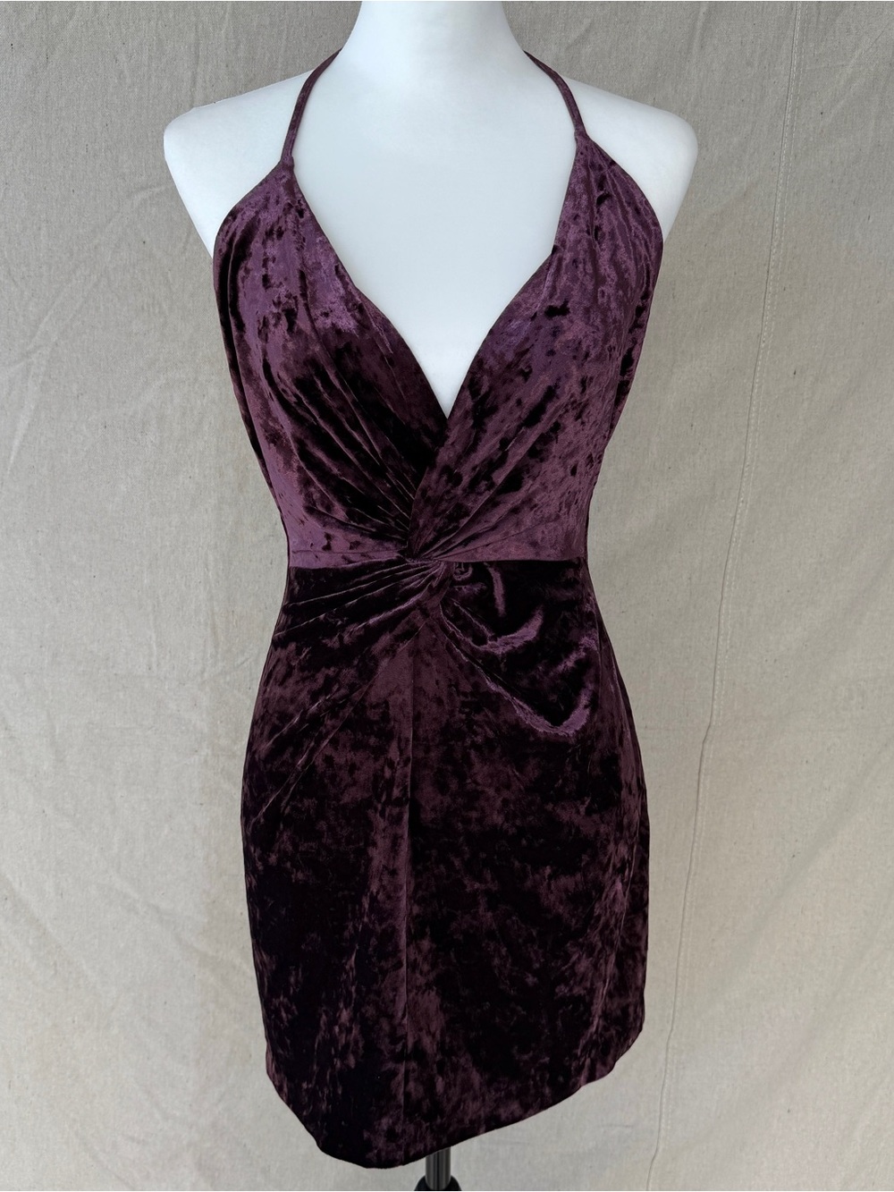 Zara Size Small Crushed Velvet Purple Open Back Mini Dress